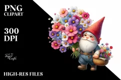 Detailed Gnome Flower Baskets Watercolor Clipart Product Image 1