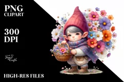 Detailed Gnome Flower Baskets Watercolor Clipart Product Image 1