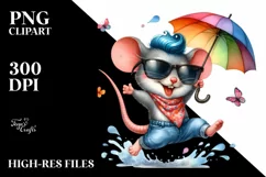 Happy Baby Mouse with Umbrella PNG Product Image 1