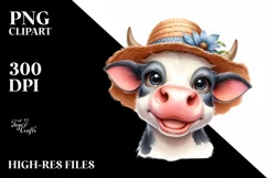 Cow Watercolor Cow with Sun Hat | Sublimation Clipart Product Image 1