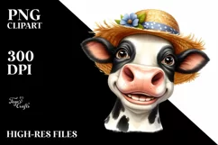 Cow Enthusiastic Cow Portrait with Sun Hat | Sublimation Product Image 3