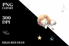 Vibrant Watercolor Cute Lion Sleeping on the Moon | Clipart Product Image 3