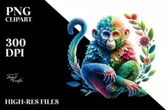 Vibrant Watercolor Monkey with Flowers PNG Product Image 1