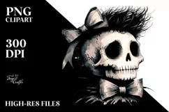 Retro Skull with Hair and Bow PNG Product Image 3