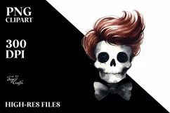 Simple Halloween Skull with Hair and Bow, Transparent PNG Product Image 3