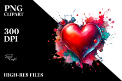 Red Glossy Heart on Splashy Background, Transparent PNG Product Image 2