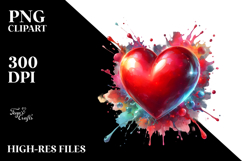 Red Glossy Heart on Splashy Background, Transparent PNG Product Image 2