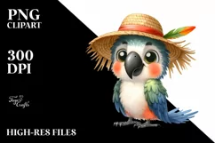Funny Parrot Standing with Sun Hat | Watercolor Clipart Product Image 3