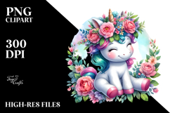 Beautiful Baby Unicorn with Floral Wreath, Lovely PNG Product Image 2