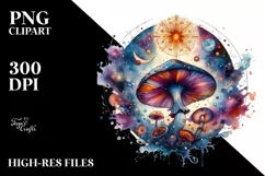 Magical Celestial Mushroom Tarot, Watercolor PNG Product Image 2