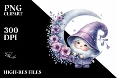Cute Baby Gnome with Violet Floral Frame, Transparent PNG Product Image 2