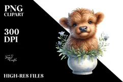 Cute Baby Highland Cow Vase Clipart Product Image 2