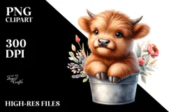 Cute Baby Highland Cow Vase Clipart Product Image 2