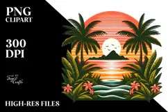 Retro Tropical Island Sunset PNG Product Image 2