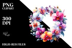 Vibrant Abstract Whreath with Orchid | Sublimation | Clipart Product Image 1