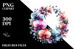 Vibrant Abstract Whreath with Orchid | Sublimation | Clipart Product Image 2