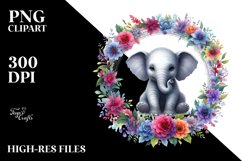 Baby Elephant Floral Frame | Clipart Product Image 1