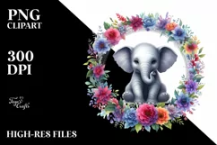 Baby Elephant Floral Frame | Clipart Product Image 1