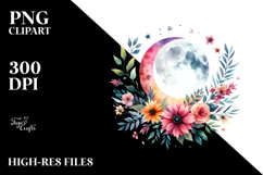 Vibrant Boho Moon with Flowers | Sublimation | Clipart Product Image 2