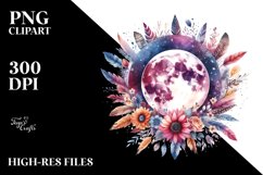Vibrant Boho Moon with Flowers | Sublimation | Clipart Product Image 1
