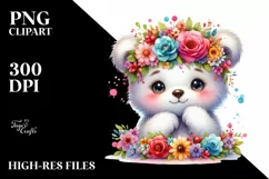 Cartoon Bear with Flower Crown PNG Product Image 1