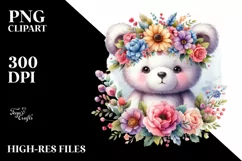 Cartoon Bear with Flower Crown PNG Product Image 1
