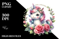 Cute Baby Unicorn Camellia Frame | Clipart Product Image 1