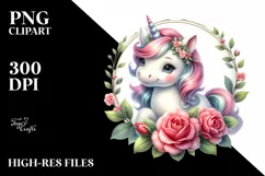 Cute Baby Unicorn Camellia Frame | Clipart Product Image 1