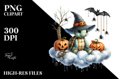 Watercolor Halloween Sloth Sitting on Cloud PNG Product Image 2