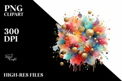 Colorful Watercolor Particles | Golden Foil Drips Clipart Product Image 1