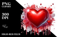 Glossy Red Heart on Splashy Background PNG Product Image 2
