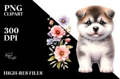 Baby Akita Caricature-like | Watercolor Flowers Product Image 1