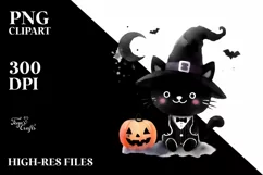 Funny Black Cat Halloween Clipart PNG Product Image 3