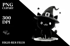 Funny Black Cat Halloween Clipart PNG Product Image 1