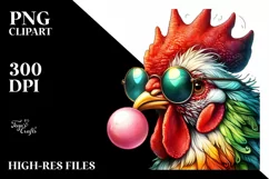 Quirky Chicken Portrait with Sunglasses and Chewing Gum | Product Image 1