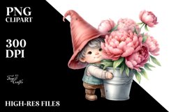 Cute Baby Gnome with Peonies, Transparent PNG Product Image 2