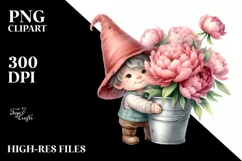 Cute Baby Gnome with Peonies, Transparent PNG Product Image 2