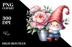 Cute Baby Gnome with Peonies, Transparent PNG Product Image 2