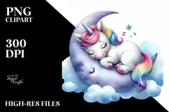 Colorful Baby Unicorn Napping | Watercolor Moon Product Image 3