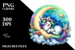 Colorful Baby Unicorn Napping | Watercolor Moon Product Image 1