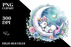 Colorful Baby Unicorn Napping | Watercolor Moon Product Image 1
