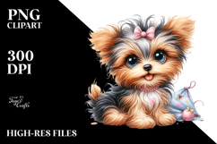 Watercolor Baby Cartoon Yorkipoo PNG Product Image 2