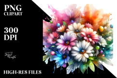 Watercolor Colorful Glossy Petals Daisy PNG Product Image 2