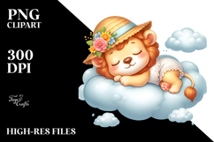 Cute Lion Sleeping on the Cloud for Summer | Clipart Product Image 2
