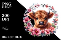 Baby Highland Cow Floral Frame Sticker Product Image 3