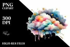 Colorful Watercolor Cloud with Small Foil | Clipart Product Image 1