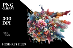 Colorful Grungy Flower Painting, PNG Product Image 2