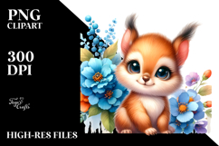 Colorful Baby Squirrel and Blue Flowers | Sublimation | Product Image 2