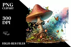 Magical Mushroom Watercolor Splash PNG Product Image 1