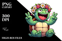 Goofy Cartoon Turtle with Flower Crown, Transparent PNG Product Image 2